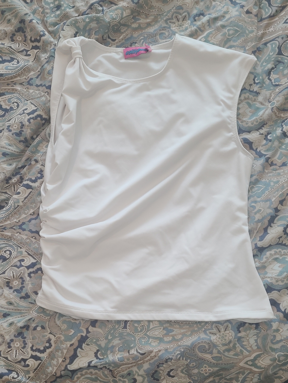 Edikted White Sleeveless Knot-Detail Tank Top